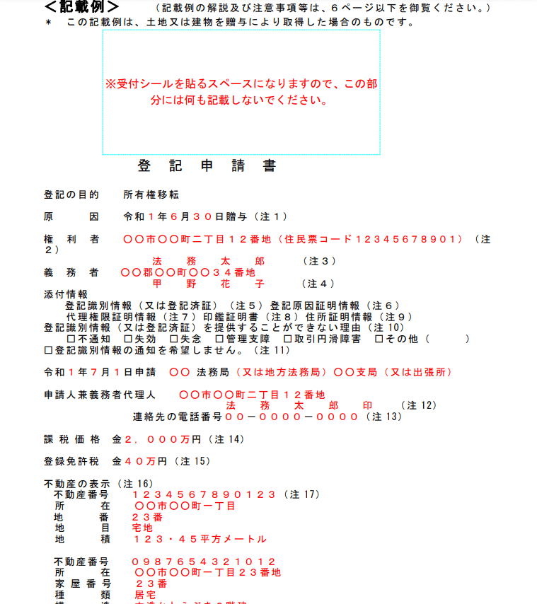 登記申請書の見本